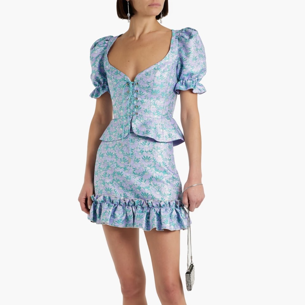 NWT THE VAMPIRE'S WIFE Frilly Nearly Nuthin' ruffled floral-jacquard mini skirt